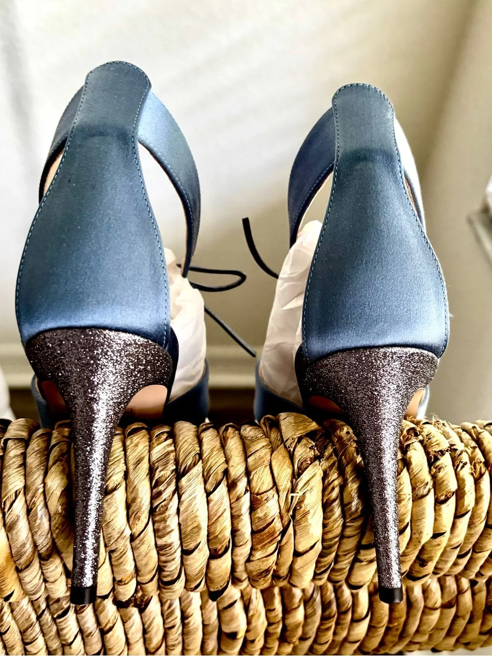 J. Crew Collection “Rylie” Blue Satin Triple Bow/Strap Sexy Heeled Sandal